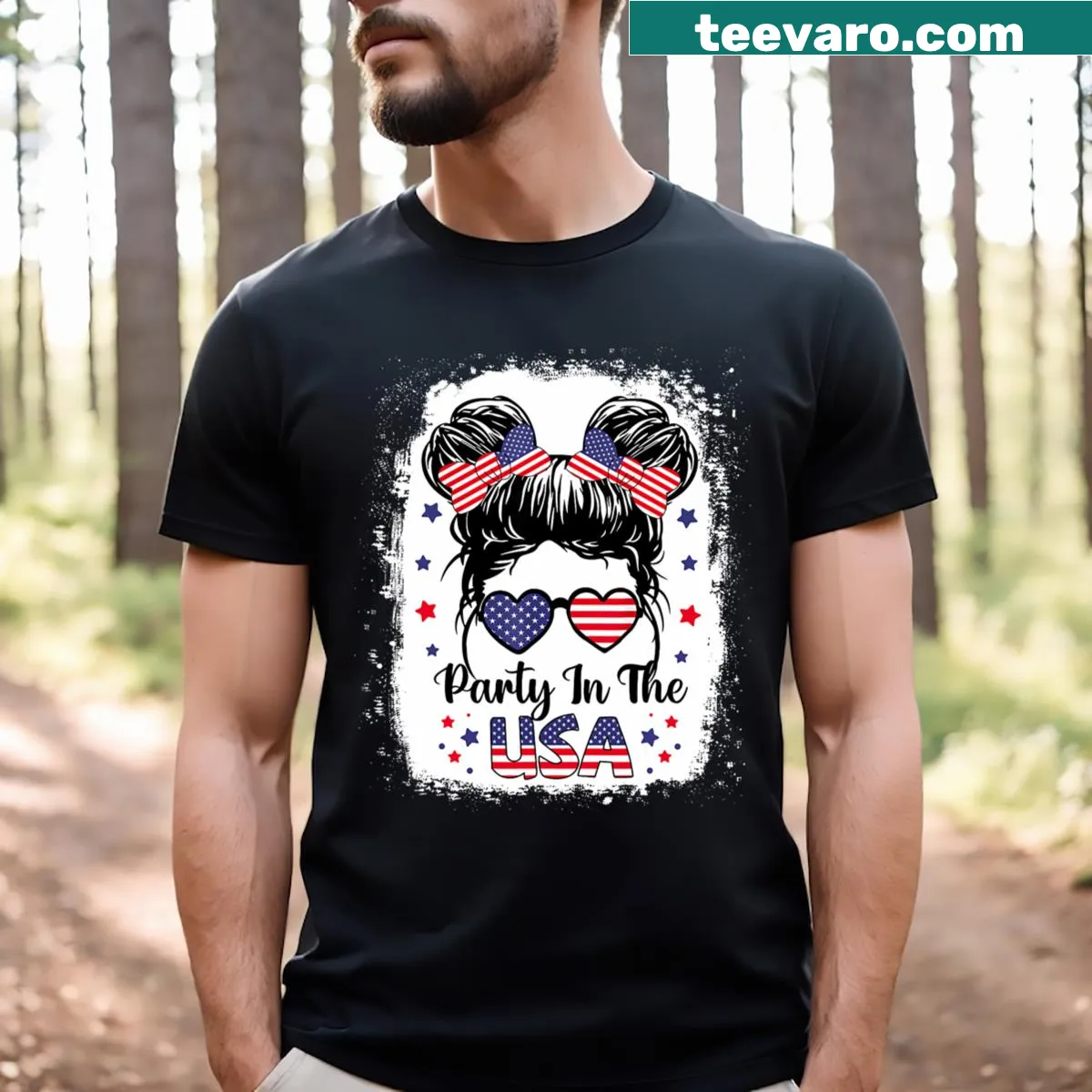 Patriotic design featuring American flag elements for kids on Fourth of July. — on a men's t-shirt