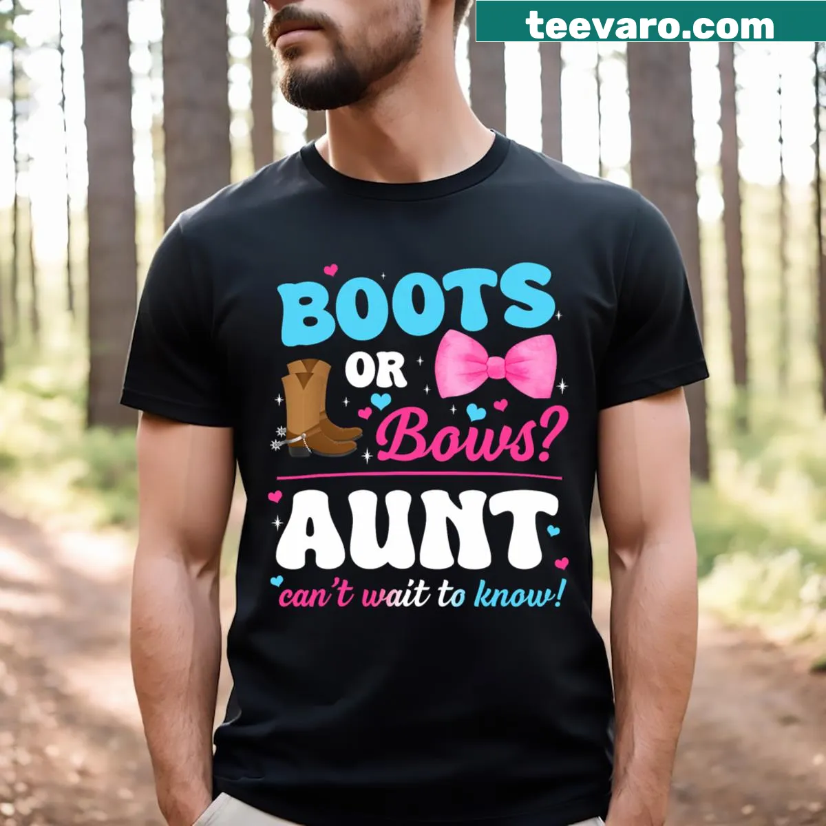 Family gender reveal T-shirt for aunts with fun phrase — on a men's t-shirt