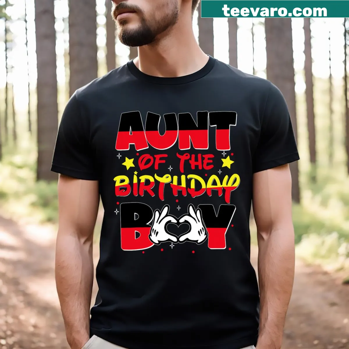 Aunt Of The Birthday Boy T-shirt with playful mouse graphic — on a men's t-shirt