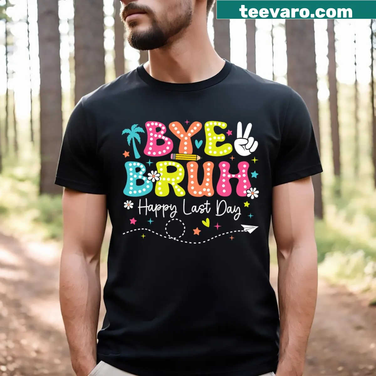 Graduation T-shirt for teachers with 'Bye Bruh' phrase — on a men's t-shirt