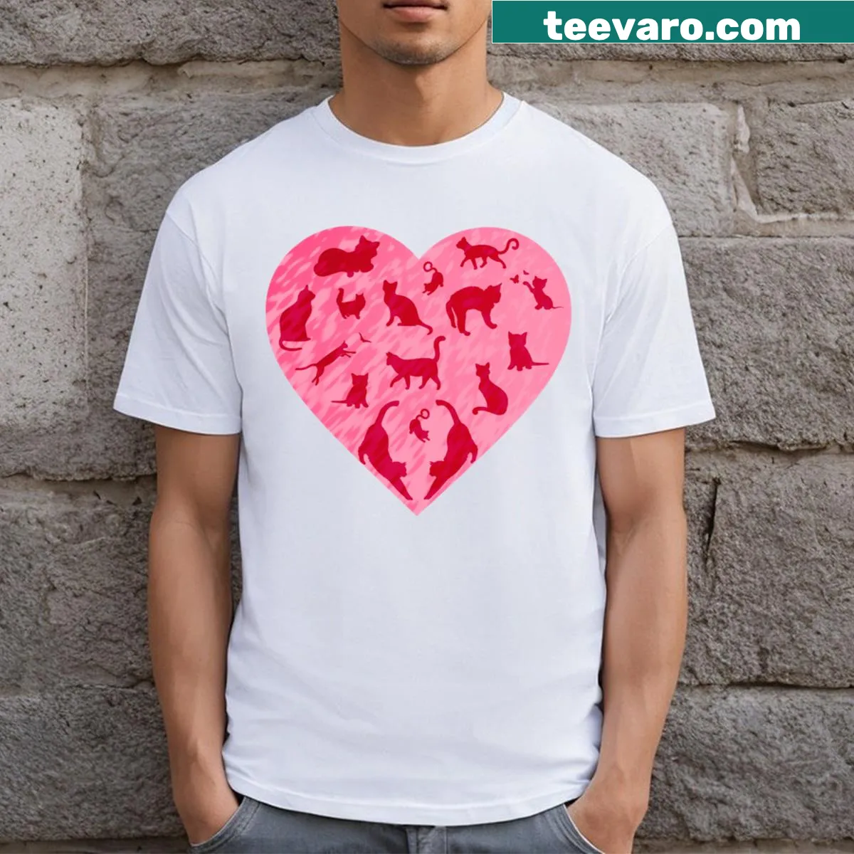 Typography design featuring the phrase I Love Cats with cat graphics — on a men's t-shirt