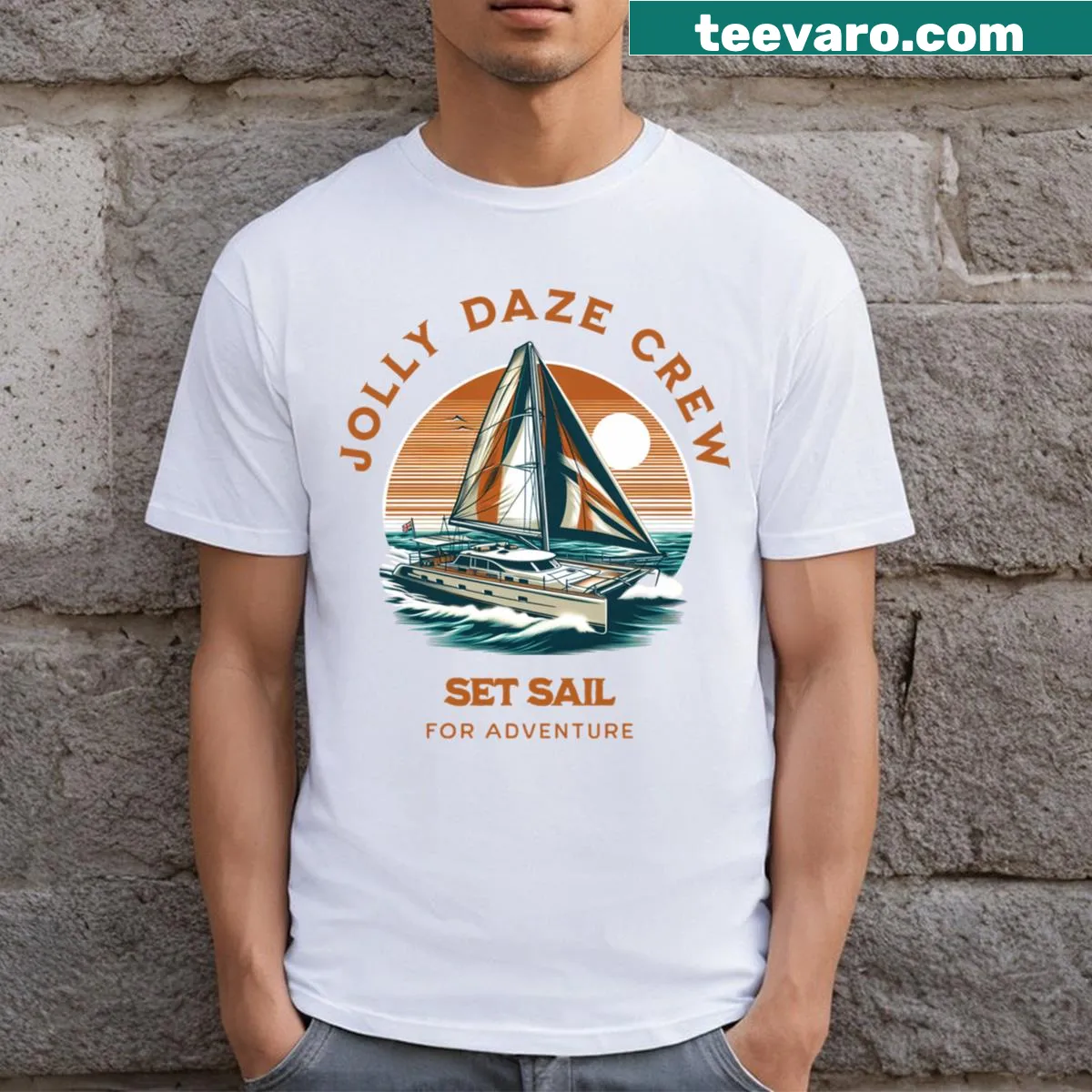 Volleyball-themed T-shirt with playful typography — on a men's t-shirt