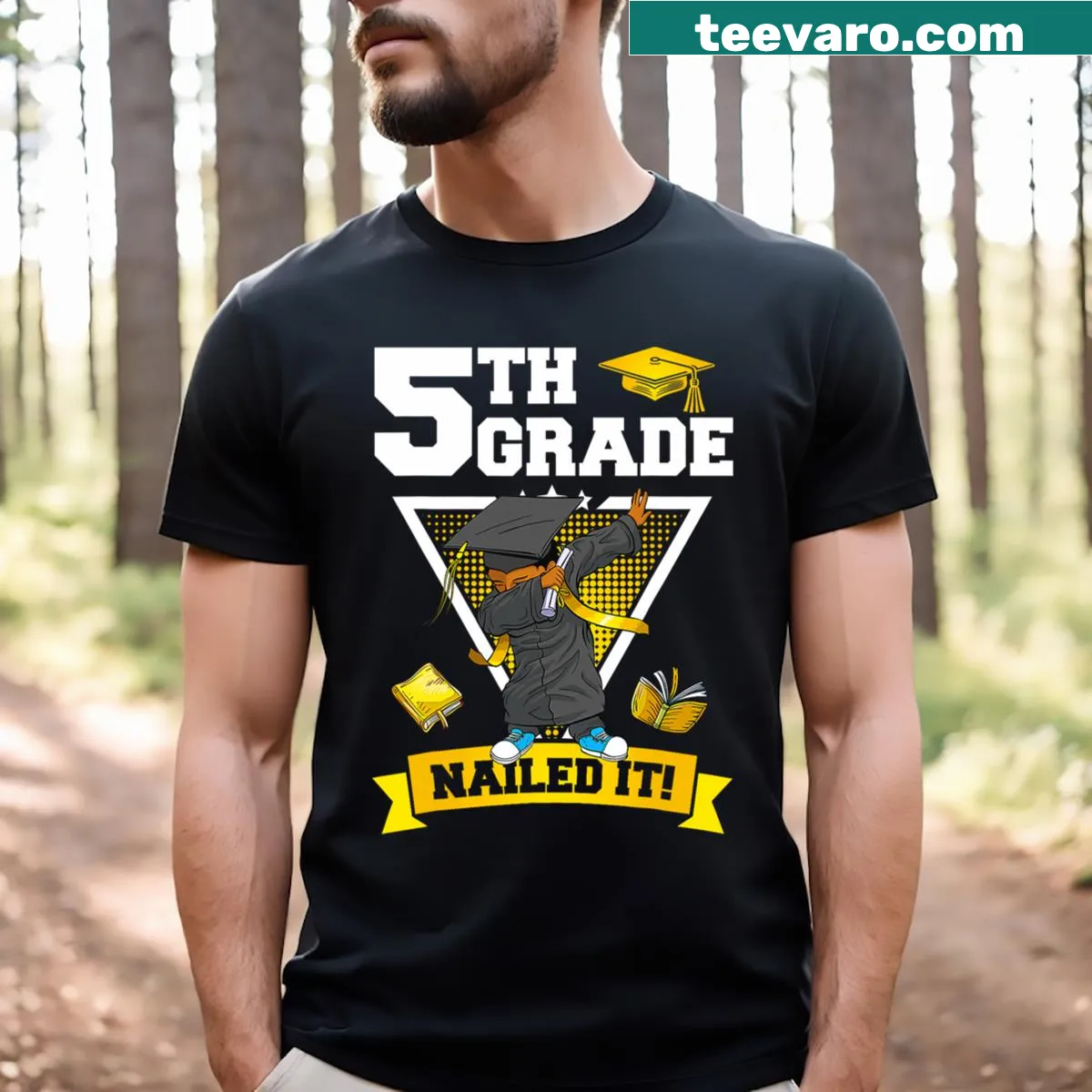 Dabbing graduation boy graphic with text 'Nailed It Class of 2024' — on a men's t-shirt