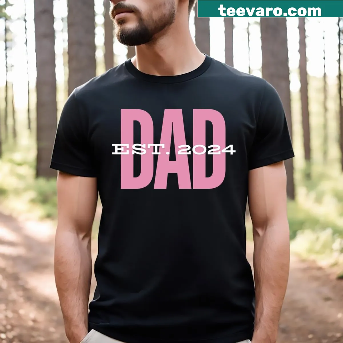 Dad Est 2024 logo t-shirt for gender reveal and Father's Day — on a men's t-shirt