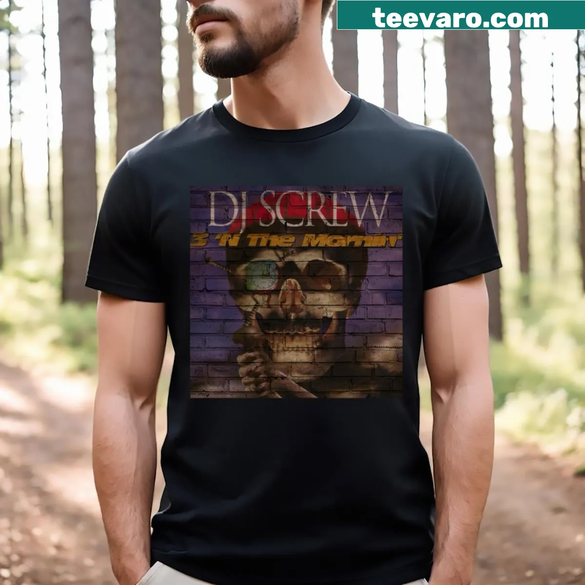 DJ Screw '3 N The Mornin'' album art graphic t-shirt — on a men's t-shirt