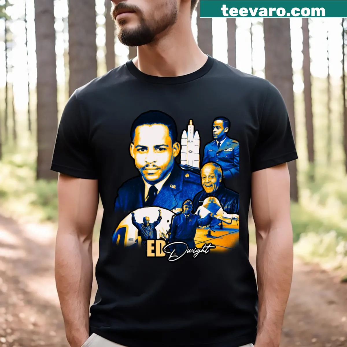 Inspiring Ed Dwight astronaut t-shirt honoring Black history — on a men's t-shirt