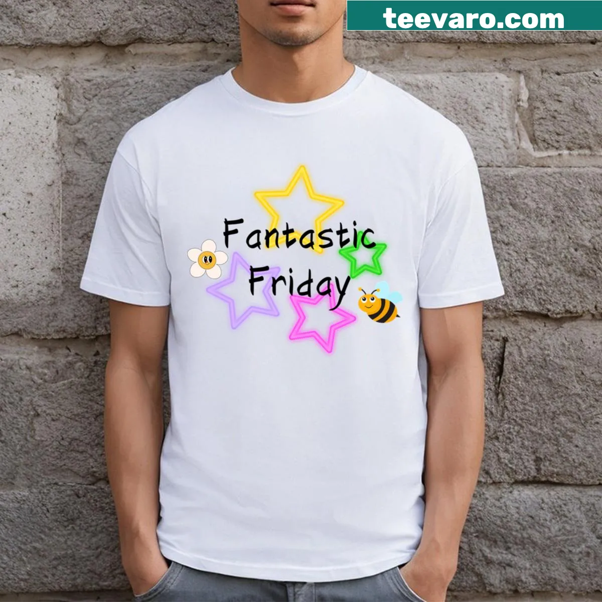 T-shirt featuring bold 'Fantastic Friday' text — on a men's t-shirt
