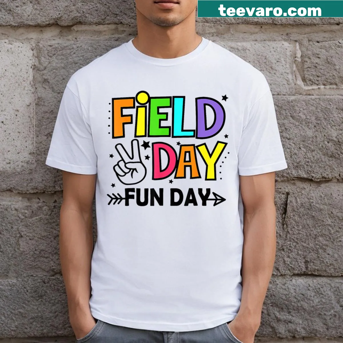Funny Field Day 2024 t-shirt for teachers with playful slogan — on a men's t-shirt