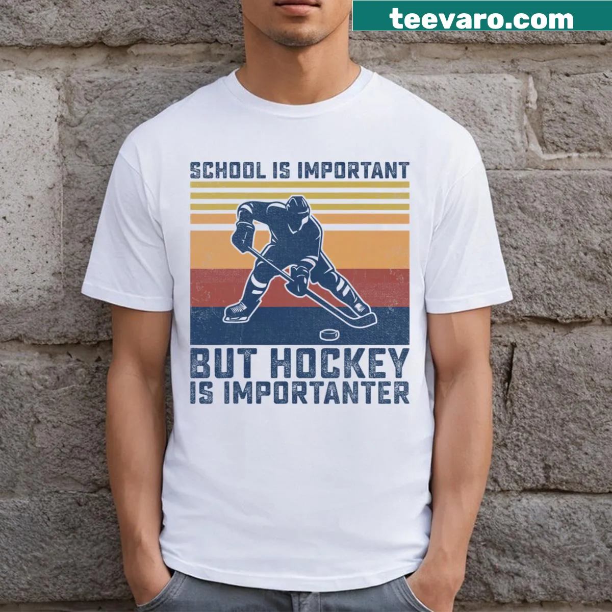 Humorous hockey T-shirt with playful slogan — on a men's t-shirt