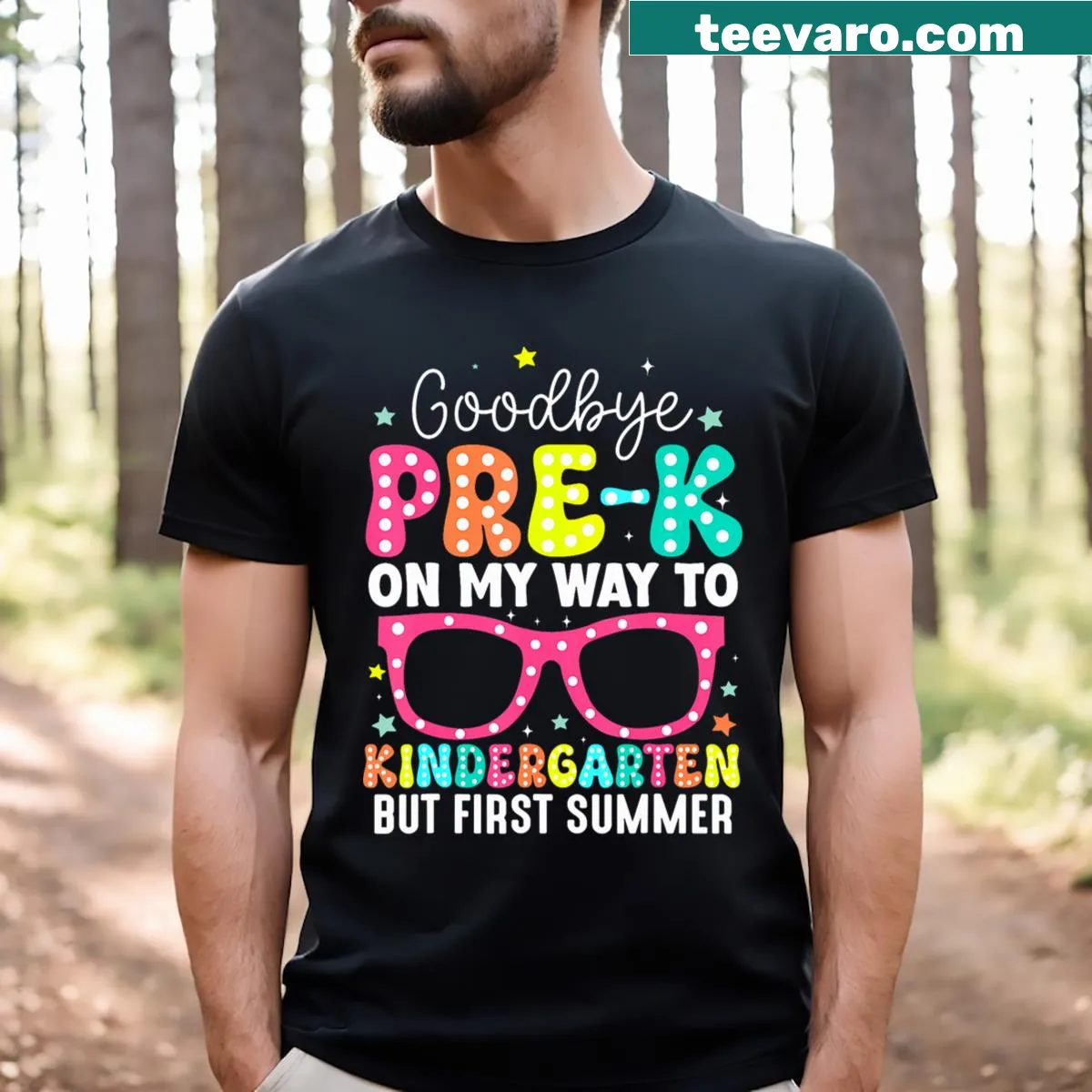 Funny t-shirt marking Pre-K graduation and summer — on a men's t-shirt
