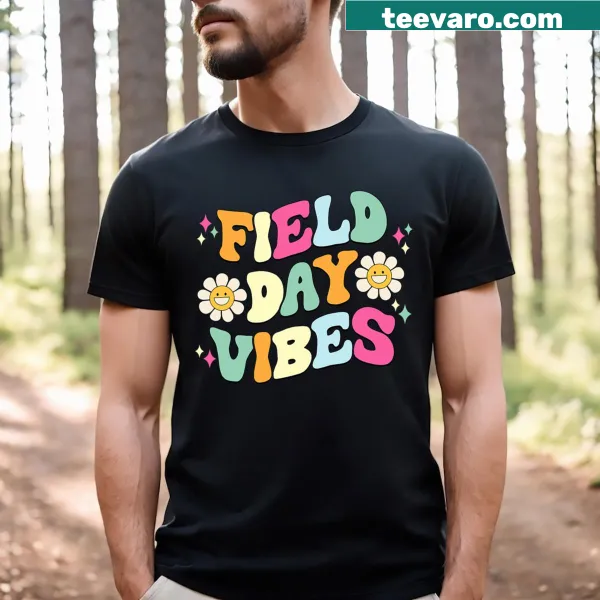 Retro T-shirt with 'Field Day Vibes' text in bold typography
