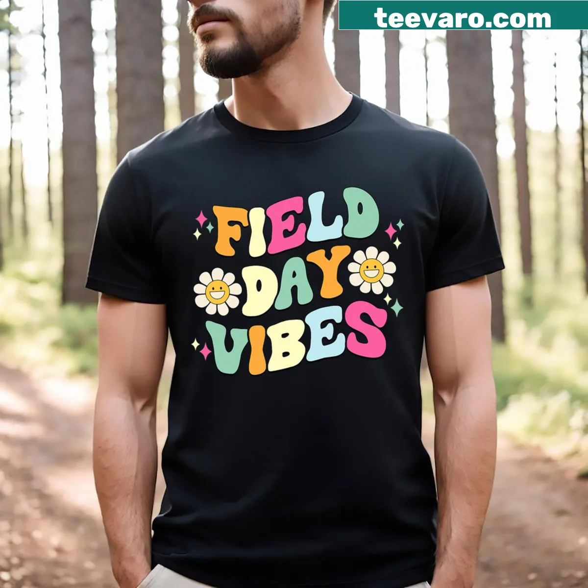 Retro T-shirt with 'Field Day Vibes' text in bold typography — on a men's t-shirt
