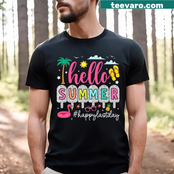 T-shirt celebrating the last day of school with a summer greeting