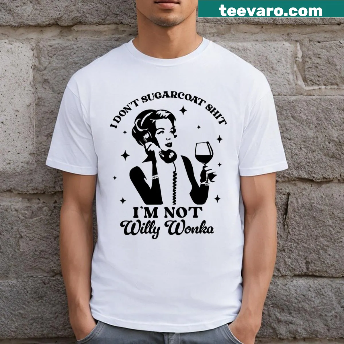 Bold humor shirt with 'I Don't Sugarcoat Shit' text — on a men's t-shirt