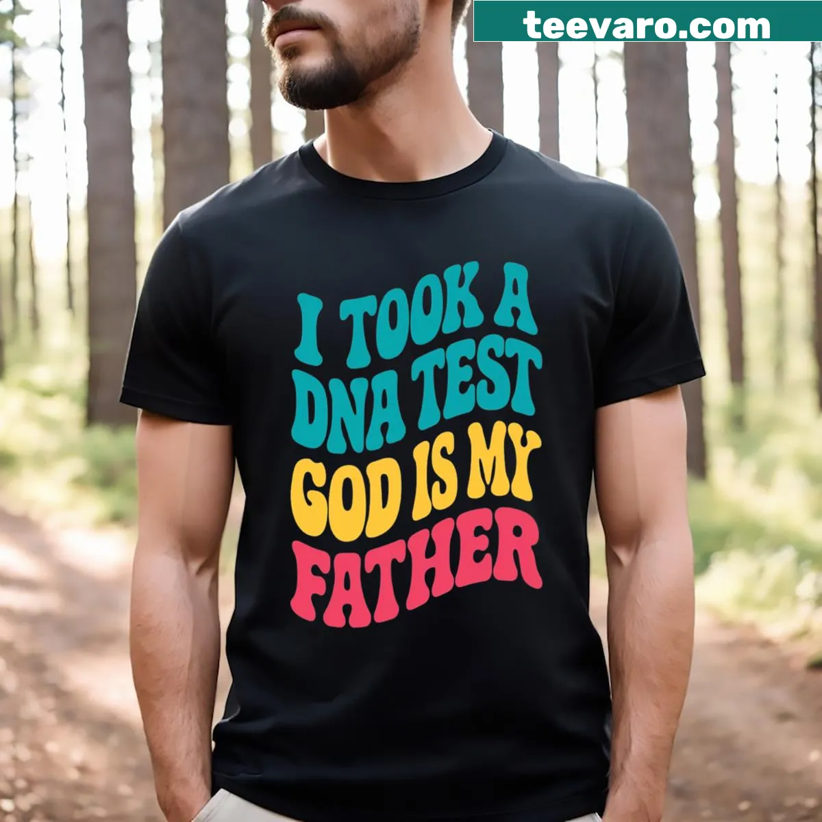 Funny Christian tee with the phrase about DNA and God — on a men's t-shirt
