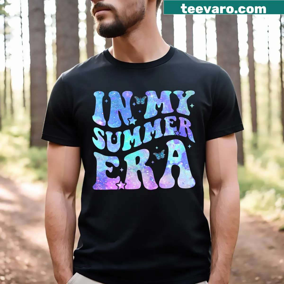 Typography t-shirt featuring the phrase 'In My Summer Era' — on a men's t-shirt
