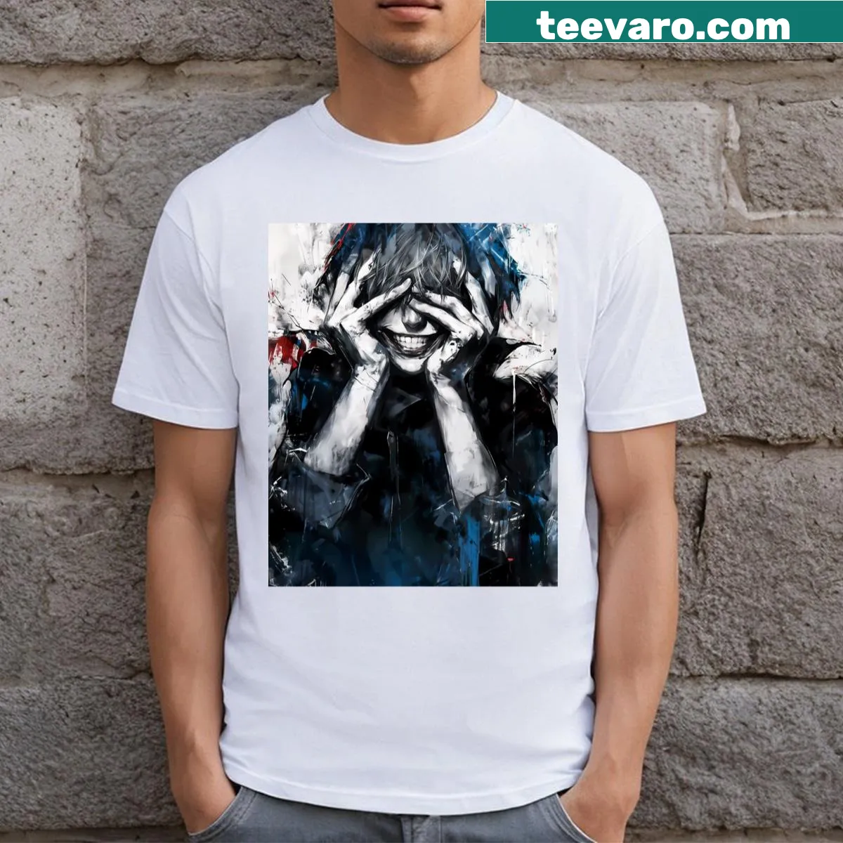 Humorous anime-themed graphic on a vintage-style T-shirt — on a men's t-shirt