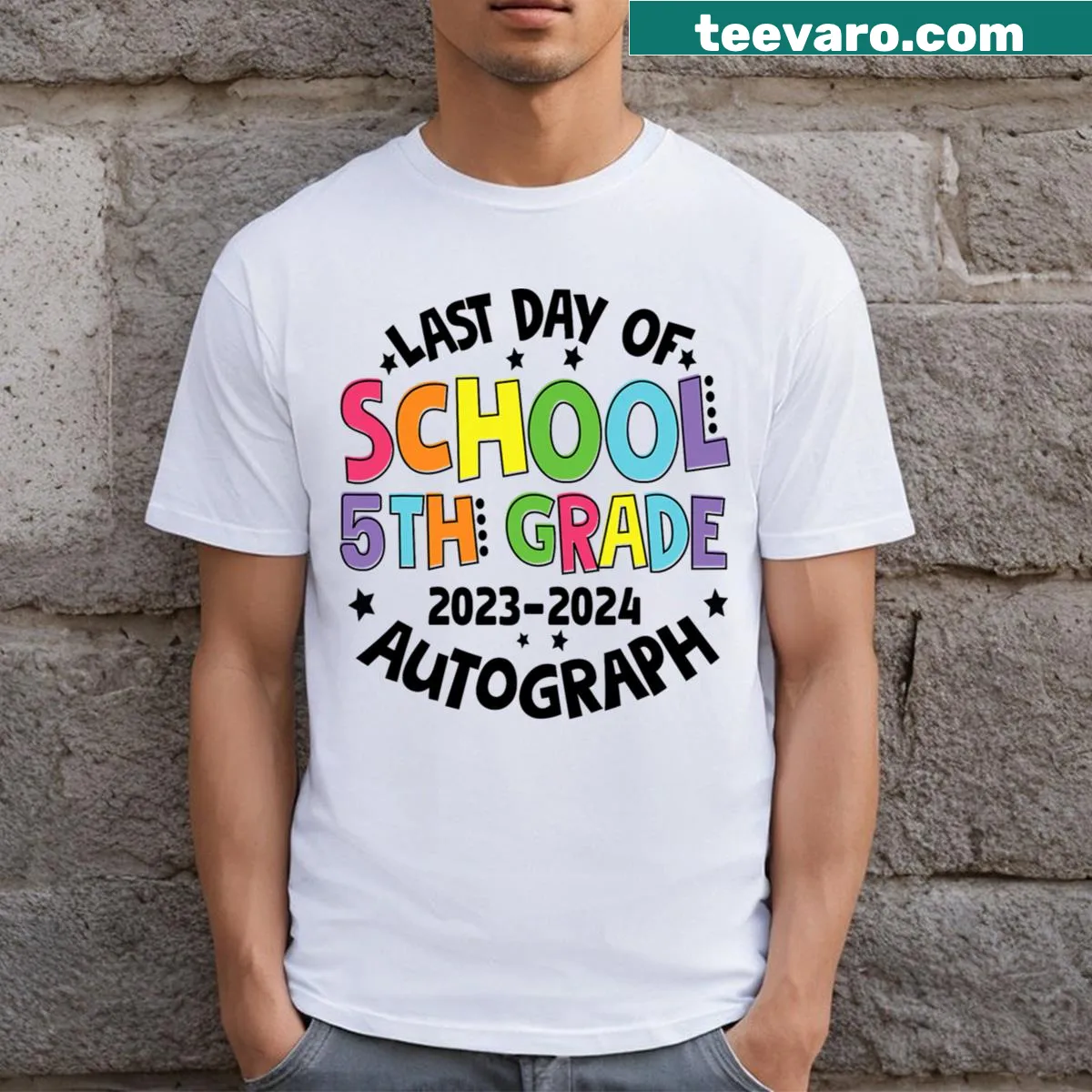 T-shirt for kids with 'Last Day Of School Autograph' design. — on a men's t-shirt