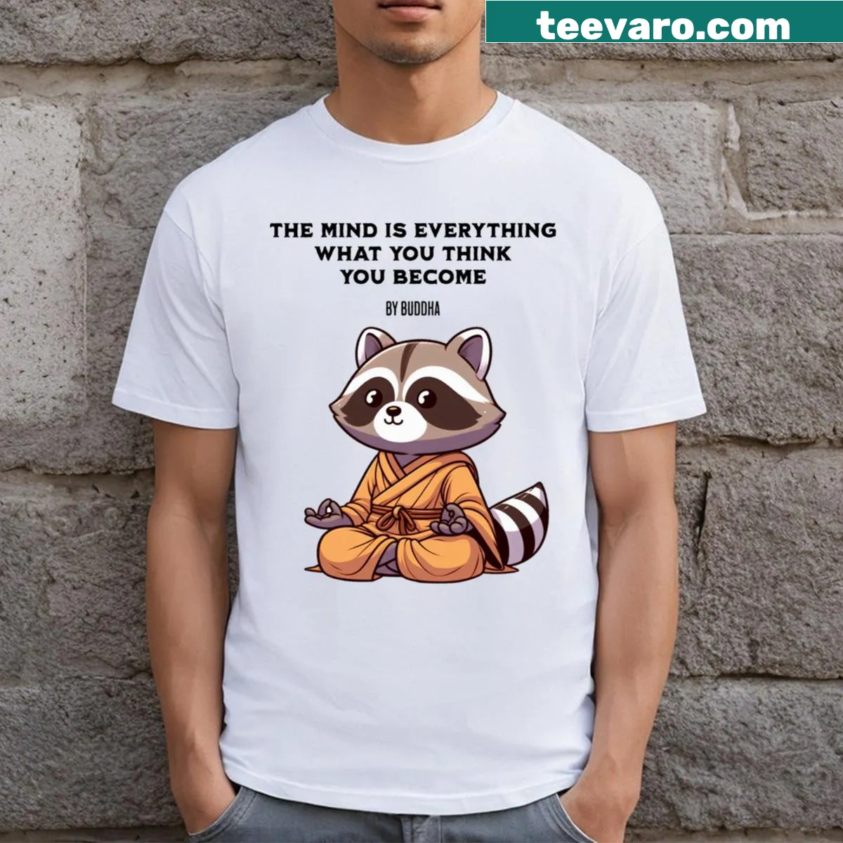Raccoon illustration with the 'Law of Attraction' text on a t-shirt. — on a men's t-shirt