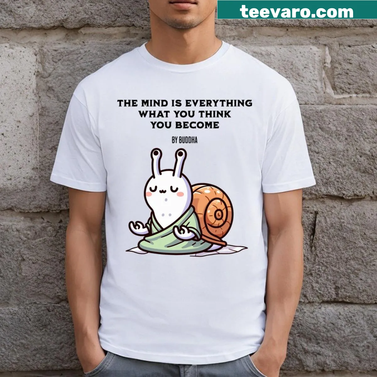 Snail graphic with 'Law of Attraction' text on the t-shirt. — on a men's t-shirt