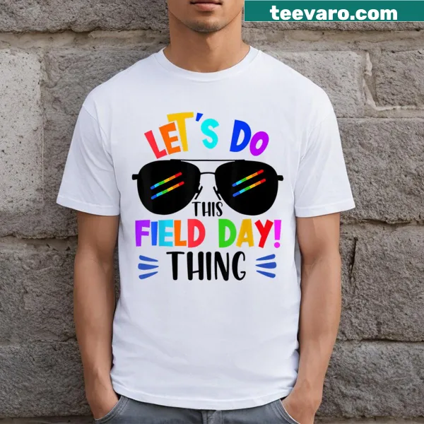 Fun field day themed boys t-shirt with quote and sunglasses