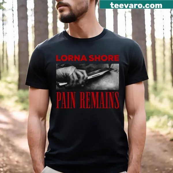 Bold graphic design representing Lorna Shore with the phrase 'Pain Remains' for fans of heavy music