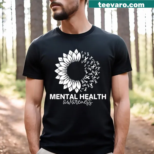 Mental health awareness t-shirt with green sunflower design