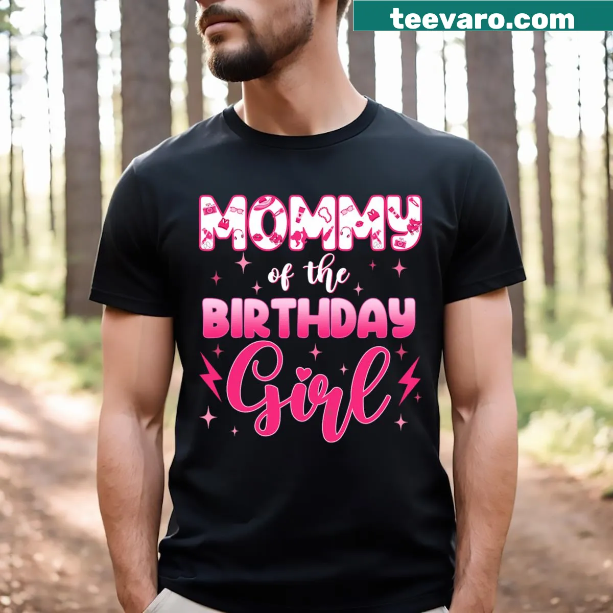 Mommy of the birthday girl t-shirt with doll illustration — on a men's t-shirt