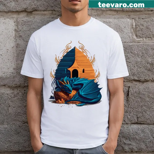 T-shirt with an illustration of a mystic dragon's lair