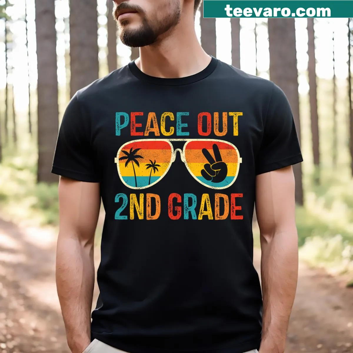 T-shirt with 'Peace Out 2nd Grade' text, celebrating graduation — on a men's t-shirt