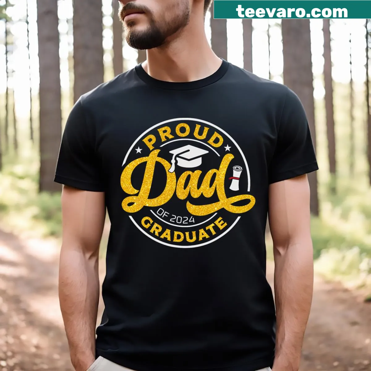 Proud Dad shirt for Class of 2024 Graduate — on a men's t-shirt