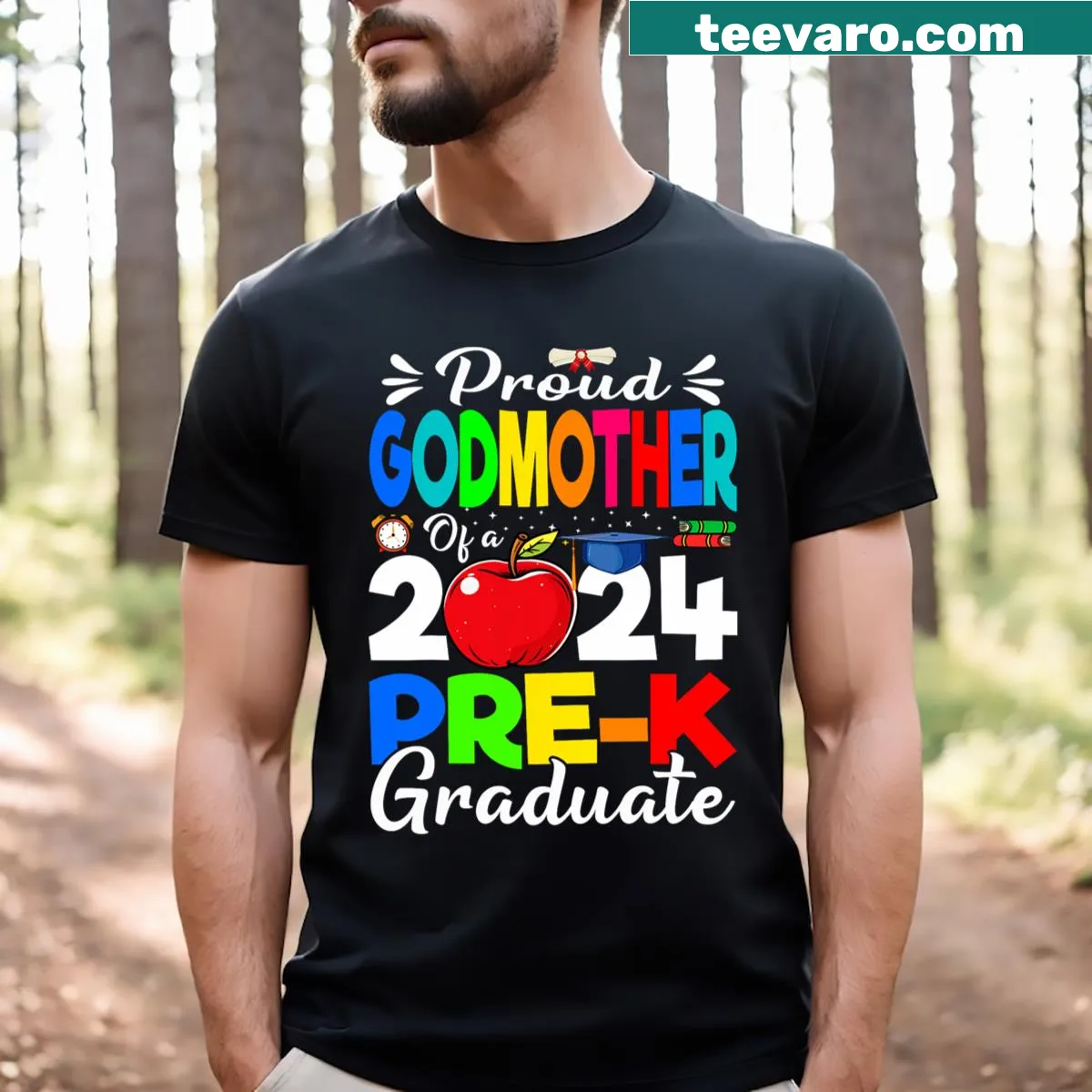 Proud Godmother shirt for 2024 Pre K Graduate — on a men's t-shirt
