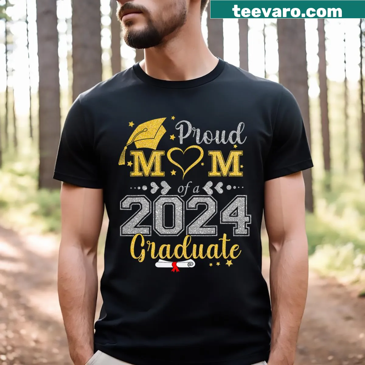 Proud Mom shirt for Class of 2024 Graduate — on a men's t-shirt