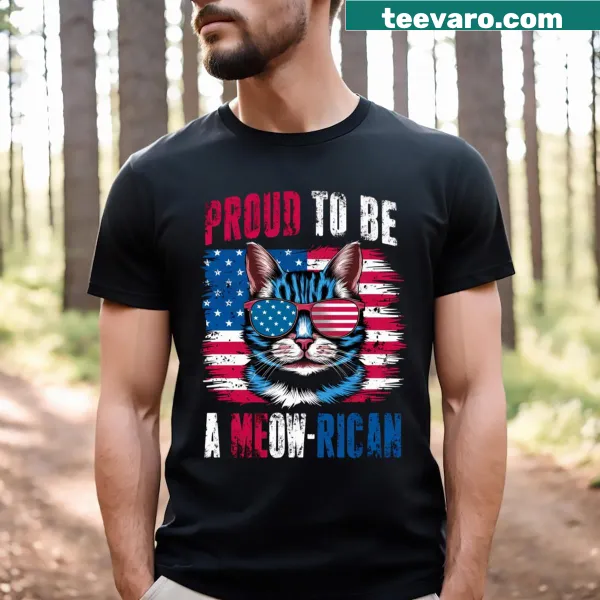 Funny Meowican graphic with American flag on a T-shirt