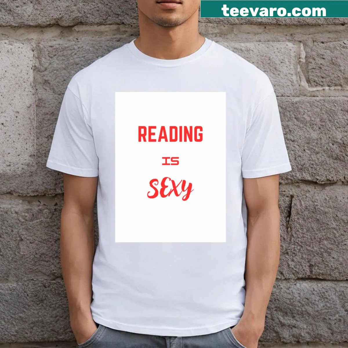 Fun typography T-shirt promoting reading with a playful message — on a men's t-shirt