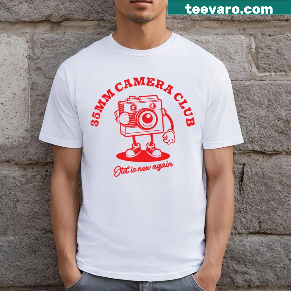 Vintage-style T-shirt with a classic camera graphic — on a men's t-shirt