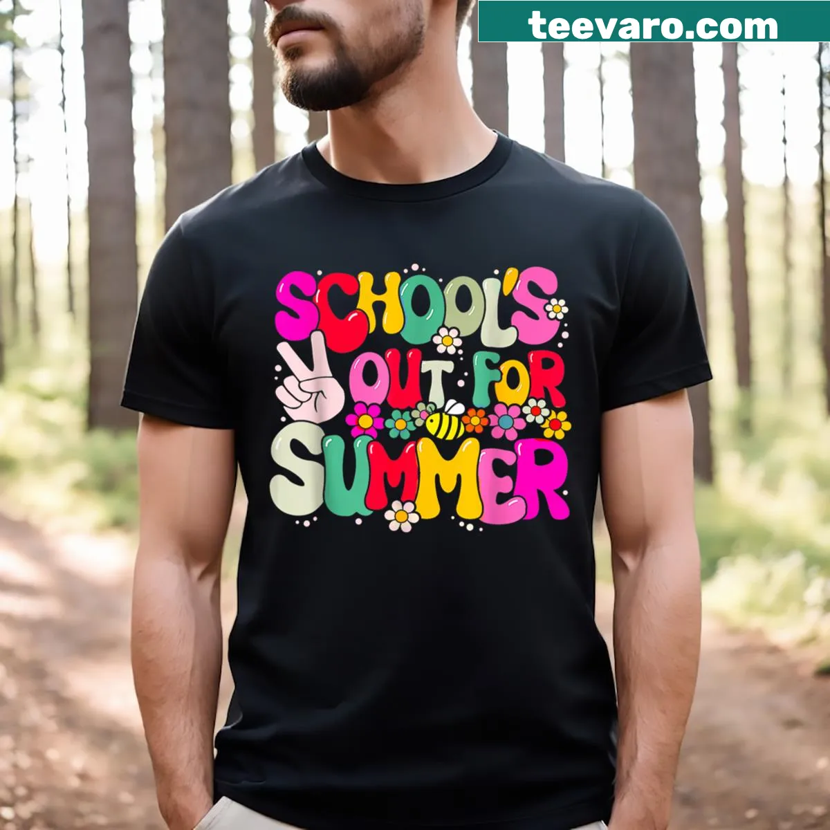 Retro design with 'School's Out for Summer' text for teachers — on a men's t-shirt