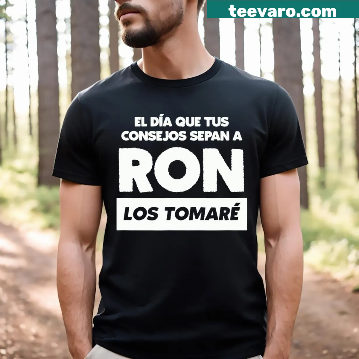 Humorous 'Rum Advice' quote graphic on a T-shirt — on a men's t-shirt