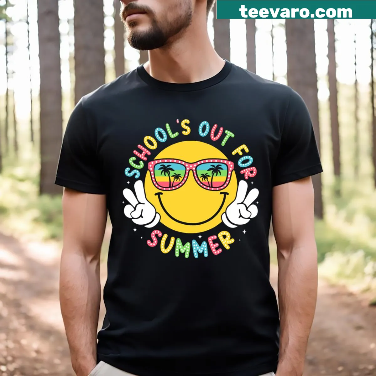 Teacher T-shirt celebrating summer break with playful design — on a men's t-shirt