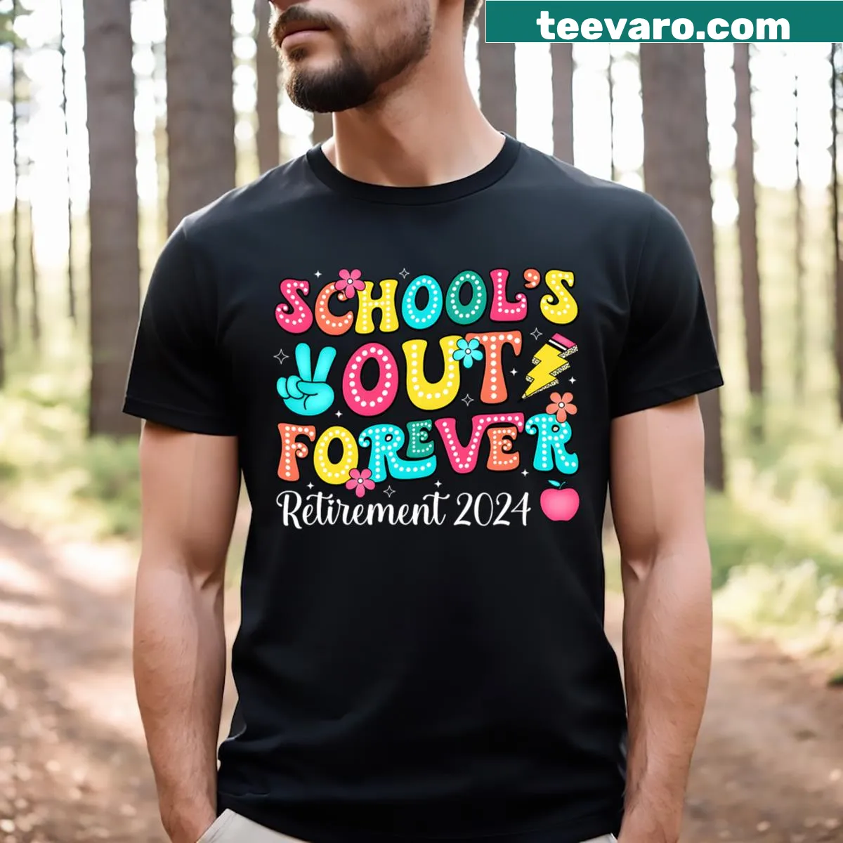 Retro T-shirt for retired teachers celebrating retirement 2024 — on a men's t-shirt