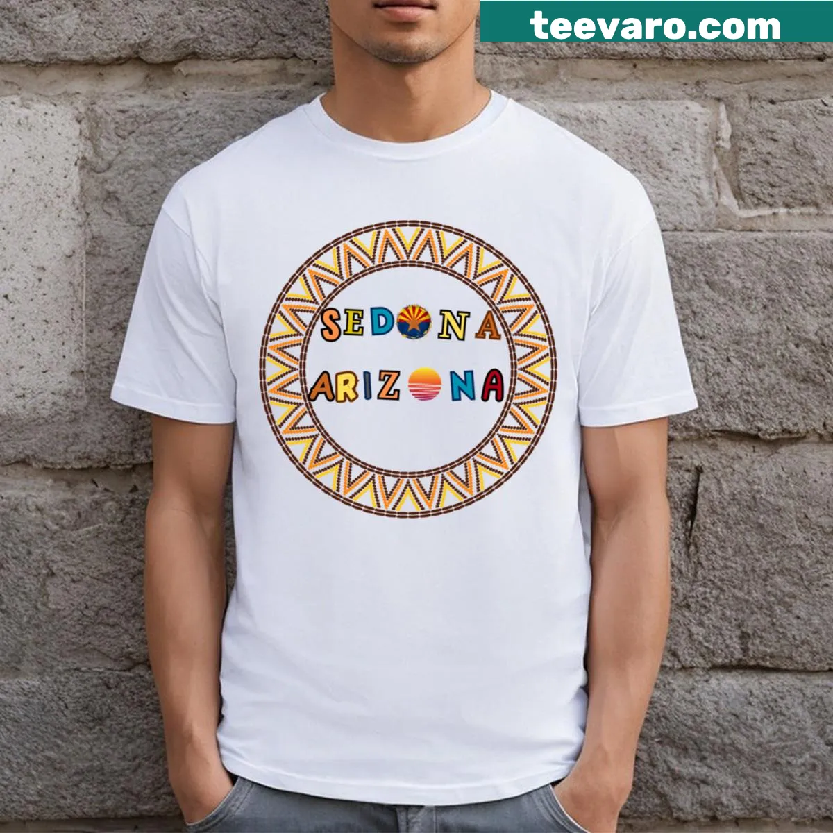 T-shirt with original design inspired by Sedona landscapes — on a men's t-shirt