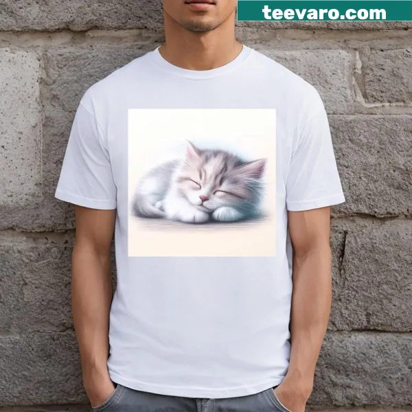 Illustration of a sleeping kitten on a cute t-shirt