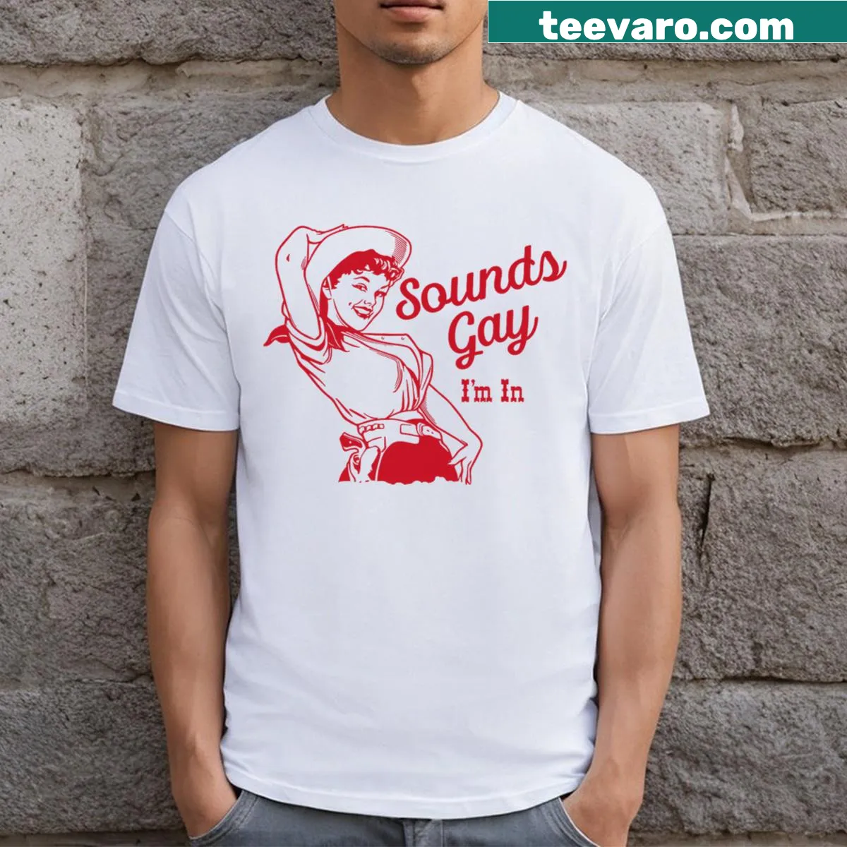 Vintage Lesbian Cowgirl T-shirt with humorous text — on a men's t-shirt