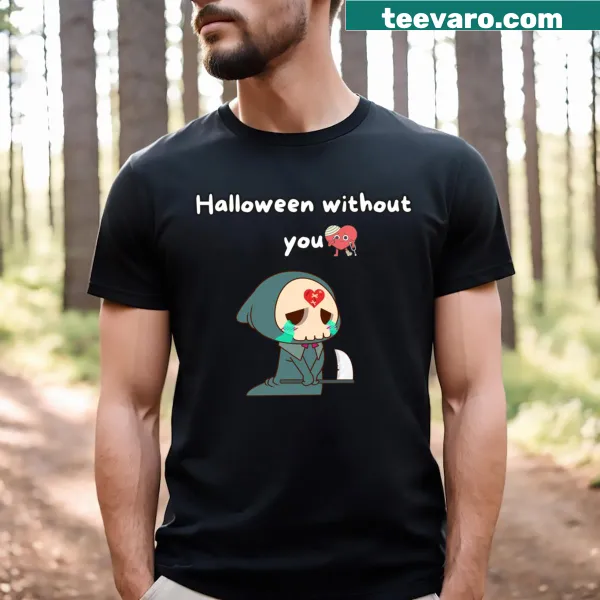 Halloween-themed T-shirt featuring ghosts and pumpkins in a playful design