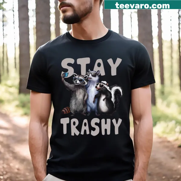 Funny T-shirt with cartoon raccoons and skunks in a playful design