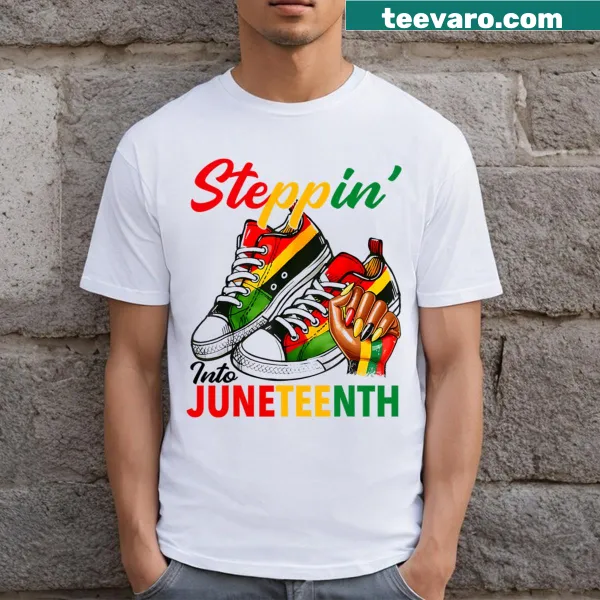 Illustrated Afro woman with sneakers on a Juneteenth T-shirt
