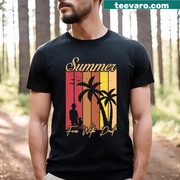 T-shirt illustrating summer fun with Dad, featuring playful graphics