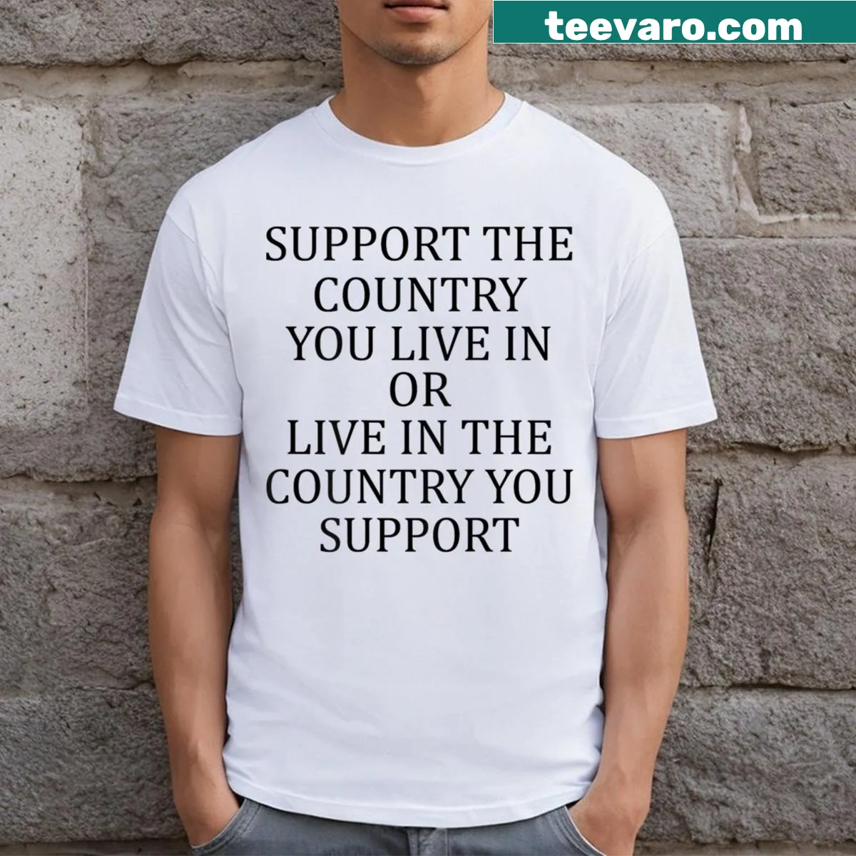 Patriotic T-shirt with text supporting country pride and rural living — on a men's t-shirt