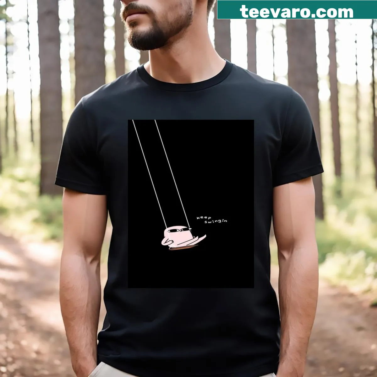 Graphic T-shirt featuring a dynamic swing design in minimalist style — on a men's t-shirt