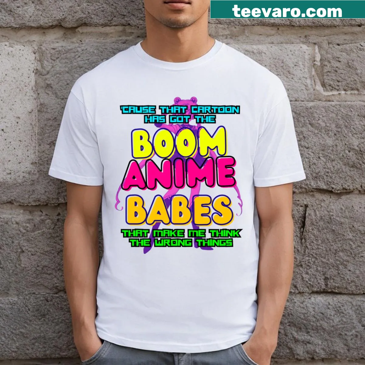 Anime-inspired T-shirt featuring dynamic cartoon characters — on a men's t-shirt